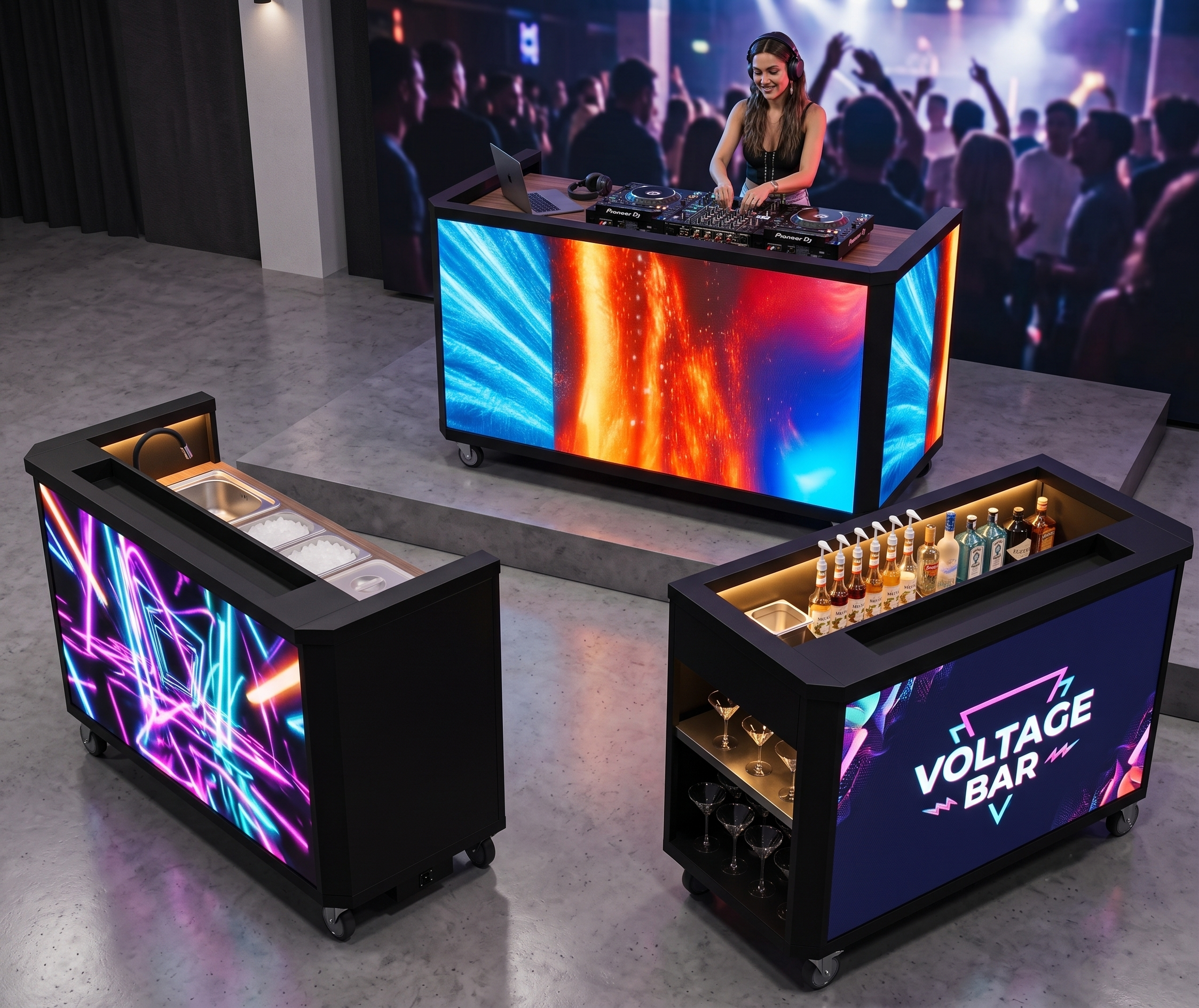 Sprzęt do klubów nocnych i stanowiska DJ-skie, mobilne lady barowe