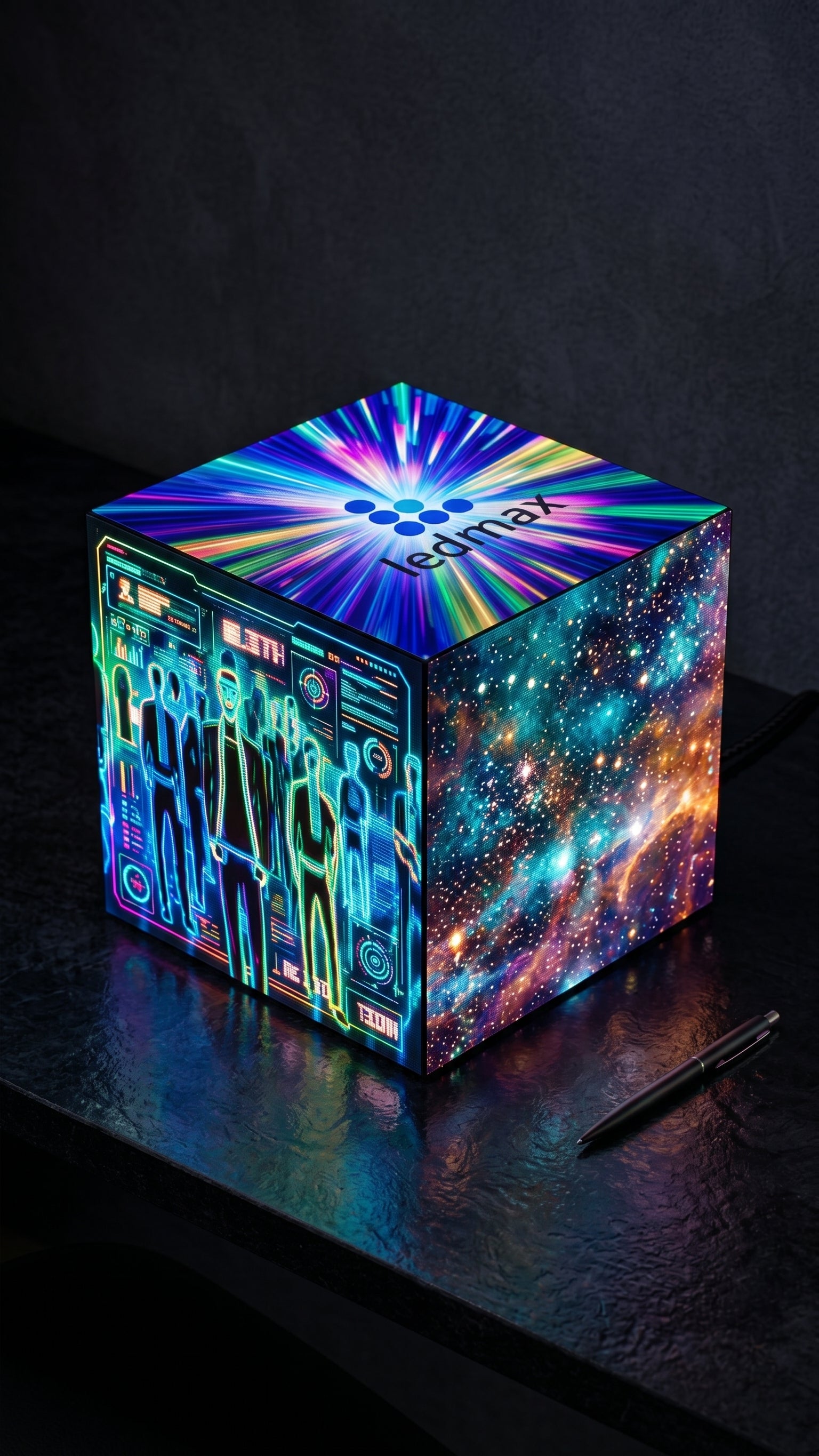 THE CUBE! sześcienny ekran LED wewnętrzny z wielokolorowym contentem 360° – technologia GOB P1.86/P2.5 | Visea
