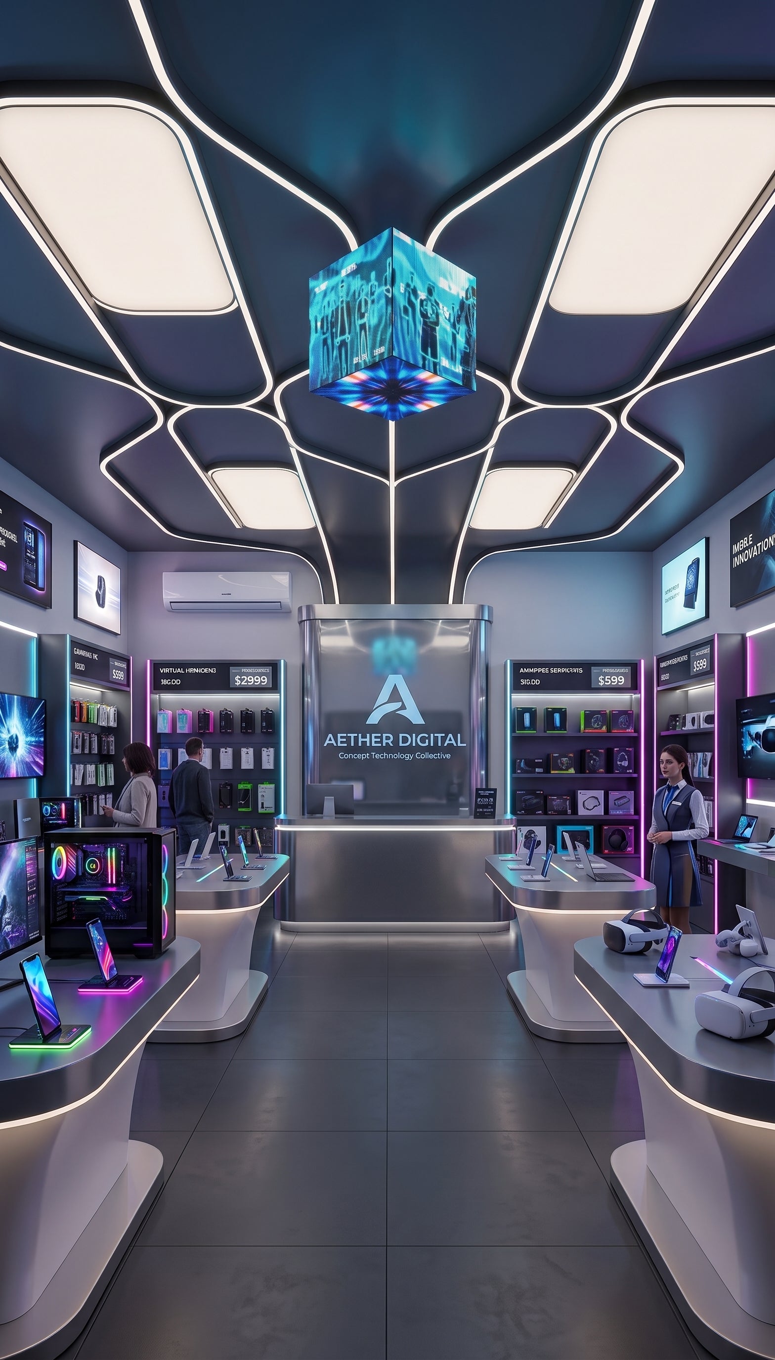 THE CUBE! ekran LED podwieszany do sufitu w nowoczesnym salonie sprzedaży – zastosowanie indoor 360° | Visea
